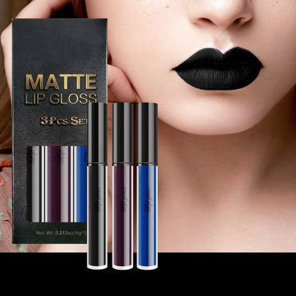 3Pcs Dark Blue Black Purple Matte Liquid Lipsticks