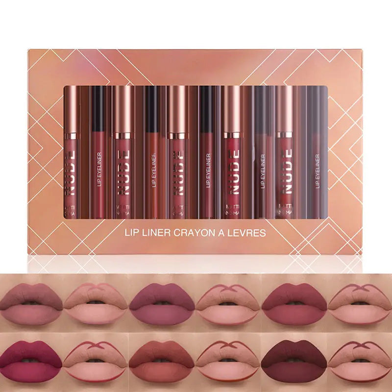 Nude Lipsticks And Lip Liner Set, Matte Finish, Long Lasting, Waterproof