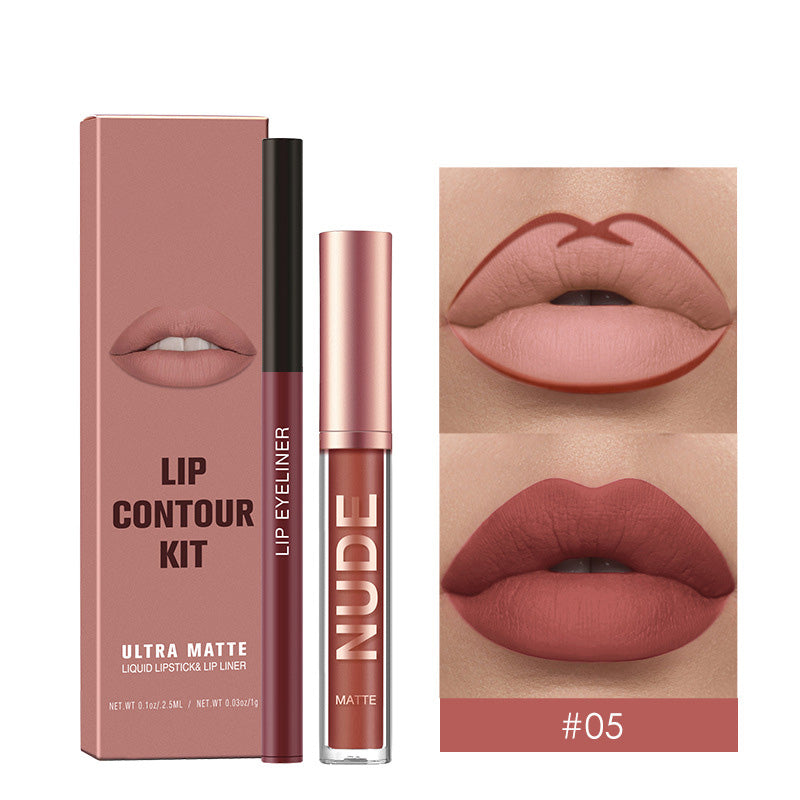 Nude Lipsticks And Lip Liner Set, Matte Finish, Long Lasting, Waterproof
