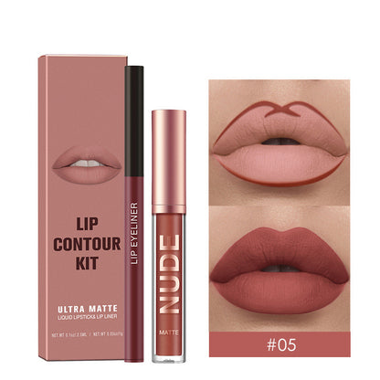 Nude Lipsticks And Lip Liner Set, Matte Finish, Long Lasting, Waterproof