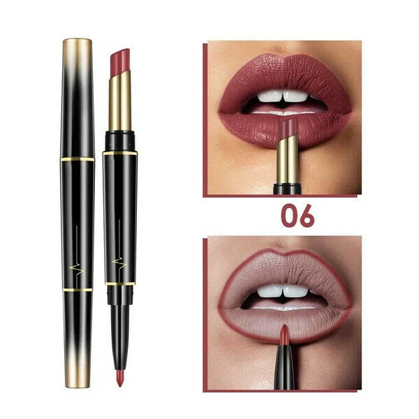 Sexy 16 Colors Double-end Wateproof Matte Lipstick Long Lasting Lip Liner 2 in 1 Lipsticks