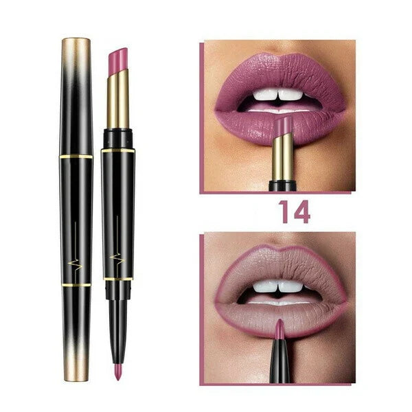 Sexy 16 Colors Double-end Wateproof Matte Lipstick Long Lasting Lip Liner 2 in 1 Lipsticks