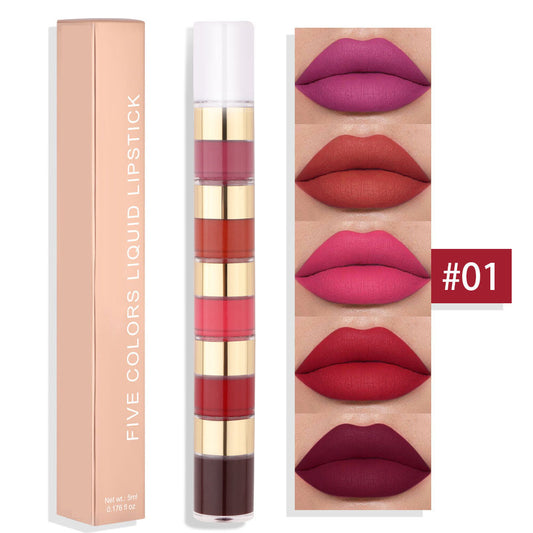 5 In 1 Matte Lipstick Kit Combo Strip Velvet Sexy  Lip Gloss Set