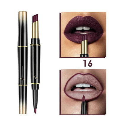 Sexy 16 Colors Double-end Wateproof Matte Lipstick Long Lasting Lip Liner 2 in 1 Lipsticks